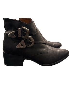 Cupid Black Ankle Booties with Ornate Silver Buckles